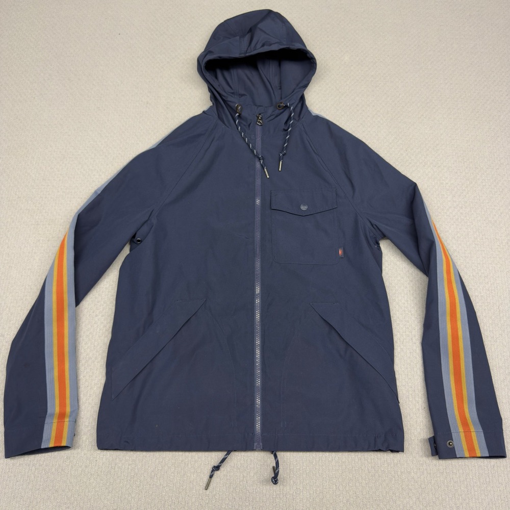 Faherty Jacket Mens XS Navy Blue Hooded Racing Stripe Retro Parka Full Zip
